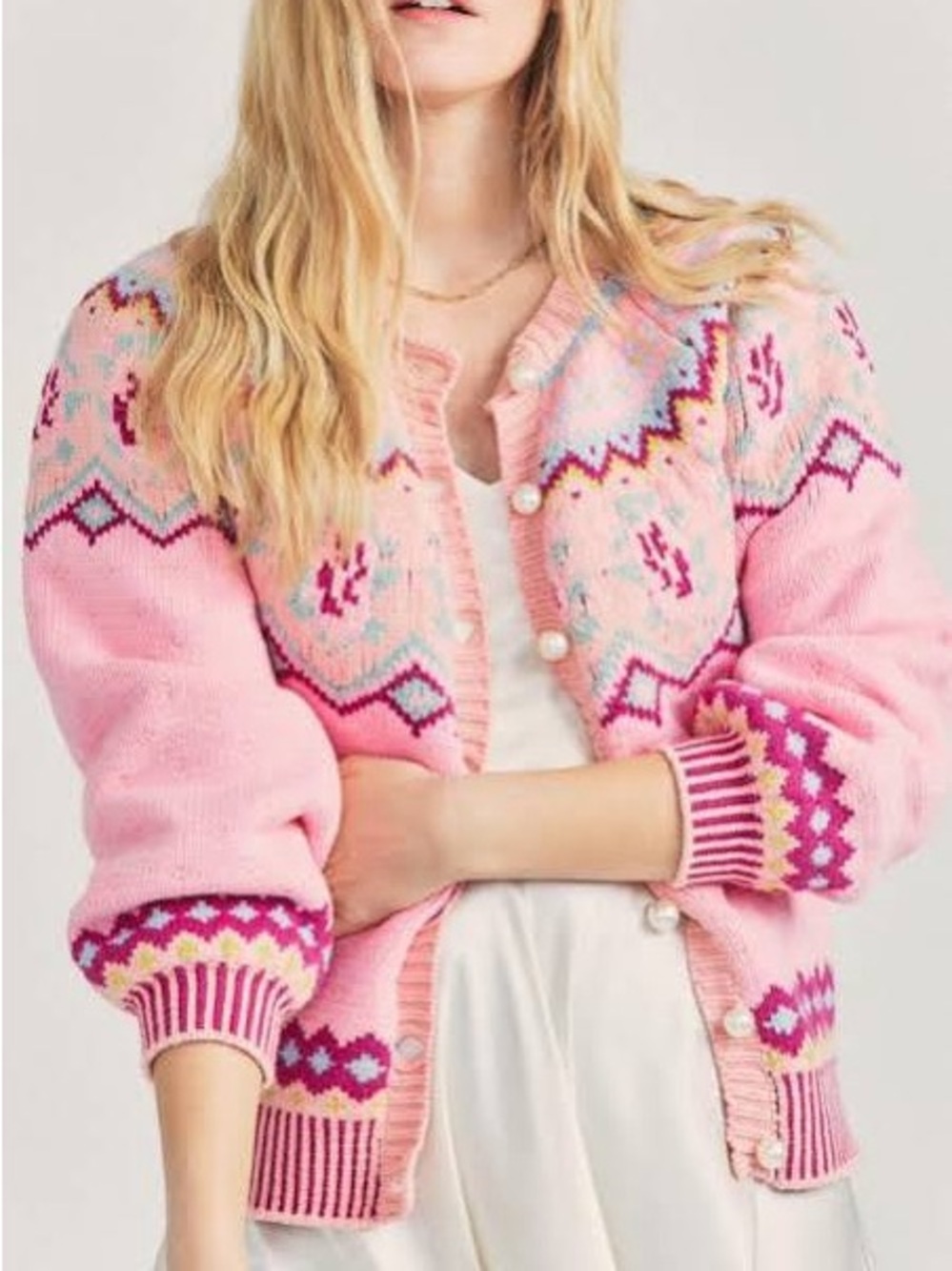 LoveShackFancy Honeypie Boyfriend Cardigan in Berry Smash